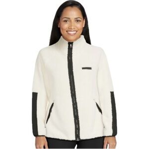 NEW Love & Sports Womens Black White Faux Sherpa Winter Jacket and Headband